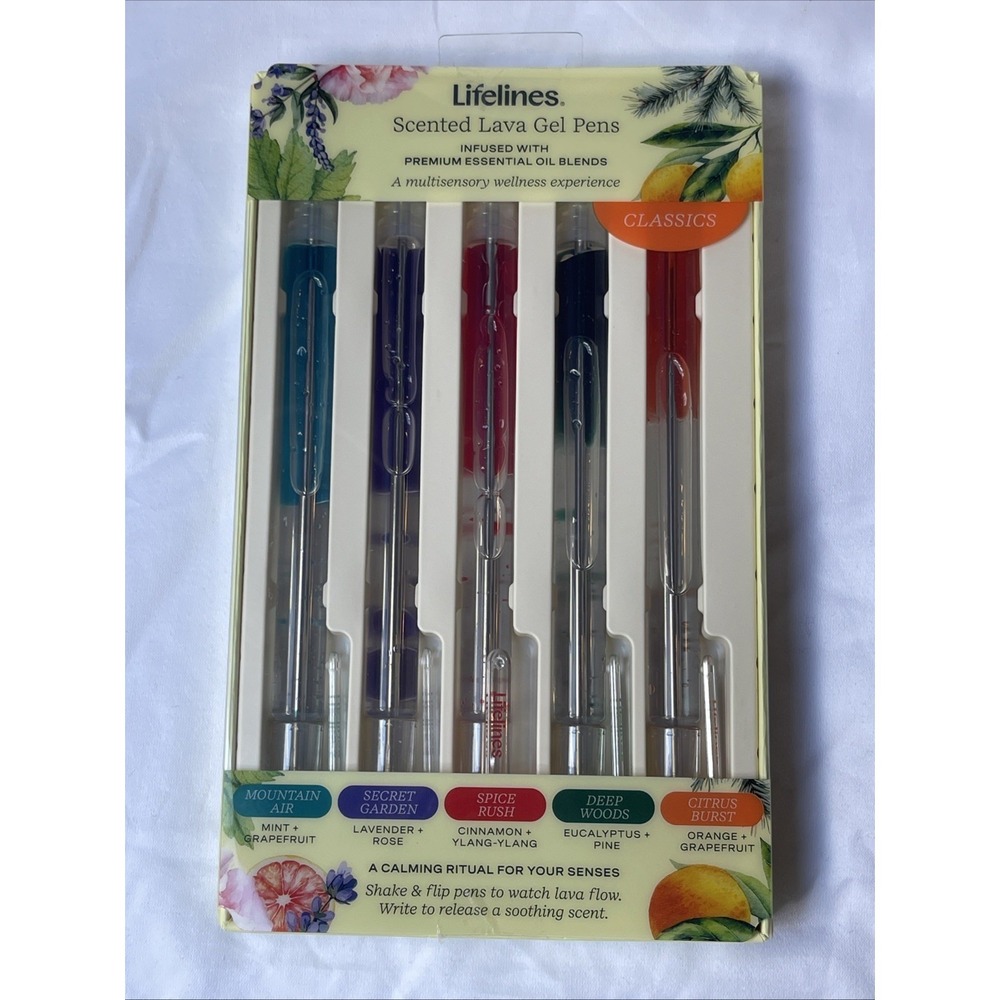 Lifelines Scented Lava Pens 5 Pack Colored Gel Pens Flowing Ink Aromatherapy NEW